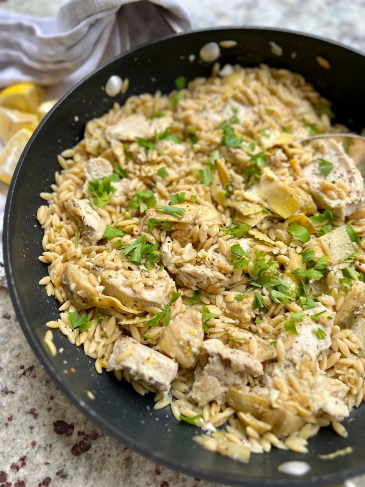 one pan lemon orzo chicken with artichoke hearts - Article 1